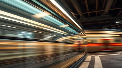 Fototapeta premium An abstract urban transit scene with dynamic motion blur and cool metallic tones.