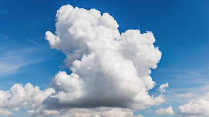 Obraz premium Fluffy cumulus cloud against a clear blue sky, creating a serene summer atmosphere.