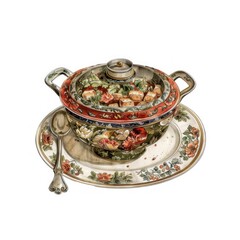 Vintage floral soup tureen illustration