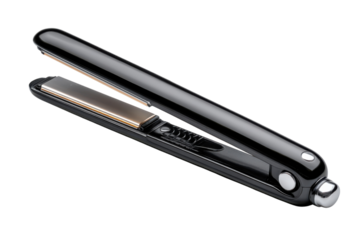 Sleek Black Hair Straightener Open on Black Background Styling Tool Haircare Modern Beauty Luxury