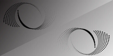 Abstract black dotted circular shapes on a smooth gradient gray background, creating a modern, minimal, and futuristic visual design.