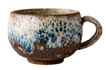 Unique stoneware coffee cup pottery blue and cream textures artisanal handcrafted ceramic drinkware