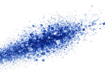 Obraz premium A blue abstract background features a dynamic arrangement of scattered squares on