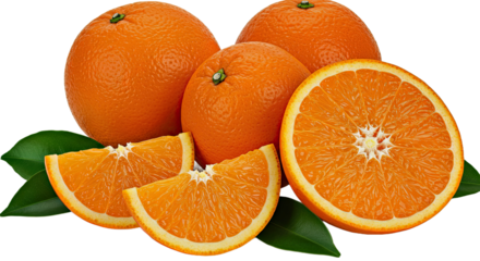 close-up of juicy orange segments and h close-up of juicy orange segments and halved oranges with fresh green leaves alved oranges with fresh green leaves