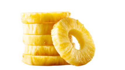 stack of sliced pineapple rings on transparent background