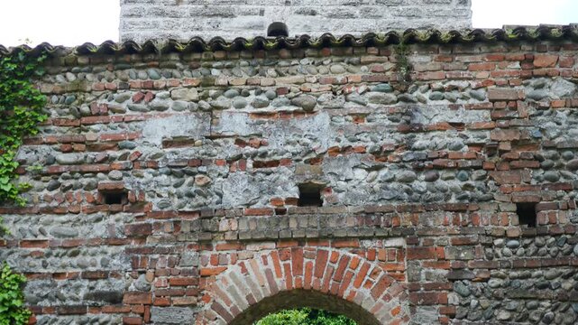 Historic walls of the Visconti castle of Trezzo sull'Adda,