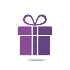 Gift box graphic on black background for festive celebration occasions purple package present with ribbon and bow illustration