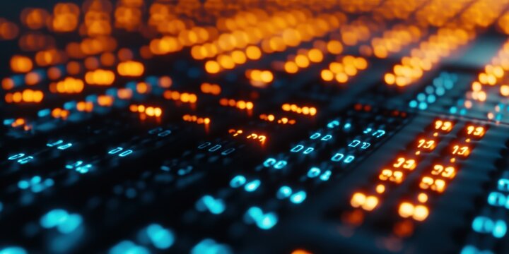 Tech board close-up with glowing digits