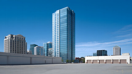 Urban Tower with Empty Lot Nearby