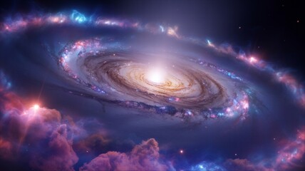 A galaxy with a black hole in its center is illuminated by the light of stars around it.