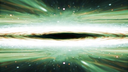 A galaxy with a black hole in its center is illuminated by the light of stars around it.
