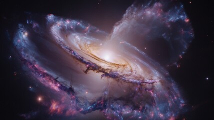 A galaxy with a black hole in its center is illuminated by the light of stars around it.