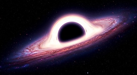 A galaxy with a black hole in its center is illuminated by the light of stars around it.