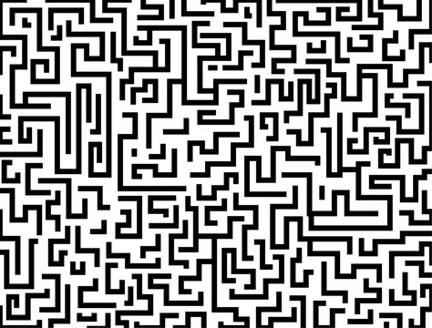 Minimalist abstract maze background featuring a clean geometric labyrinth design in black and white. Ideal for puzzle themes, mind games, modern tech layouts, or conceptual backgrounds in digital and 