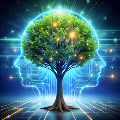 digital tree growing from a human brain idea ge