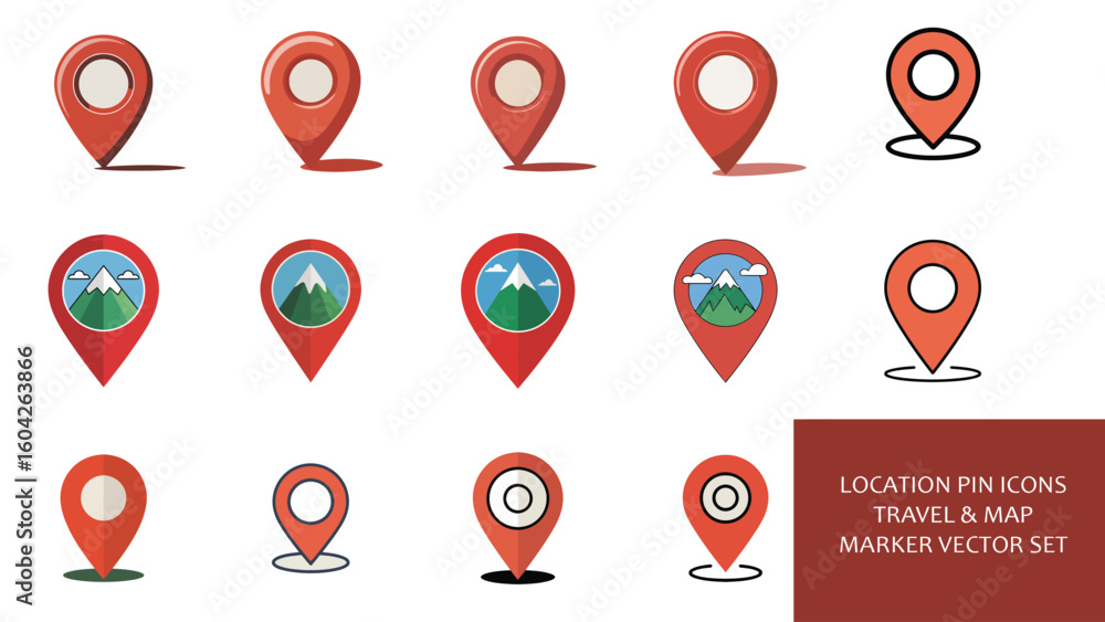 Aufkleber collection of red location pin icons map markers travel and navigation symbols vector set graphic de