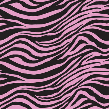 Zebra Seamless Pattern. Black and Pink. Animal Background. Vector Template For Fabric, Textile, Wallpaper, Wrapping Paper