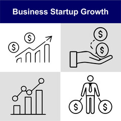 business Startup Growth Outline Vector Icon Set