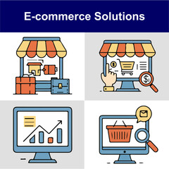 E-commerce Solutions Outline Vector Icon Set