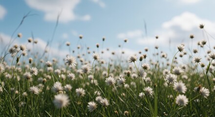 White wildflowers blooming in natural meadow with soft bokeh background and golden sunlight. Delicate Queen Anne's lace creating peaceful garden. Flower seeds, gardening supplies, landscaping service