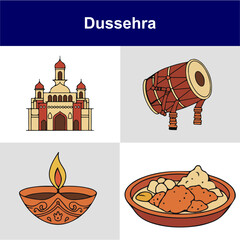 Dussehra flat color vector icon set 