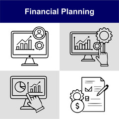 Financial Planning Outline Vector Icon Set