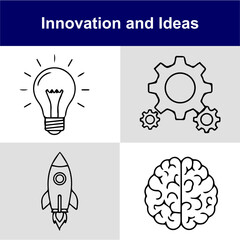 Innovation and Ideas Outline Vector Icon Set