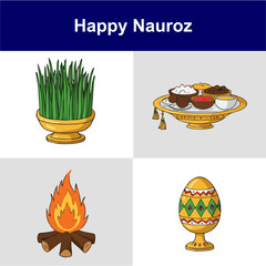 Happy nauroz day color Vector Icon Set