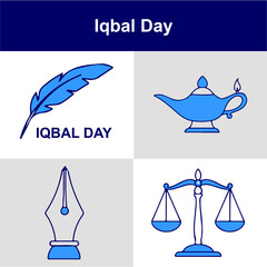 Iqbal day Outline Vector Icon Set