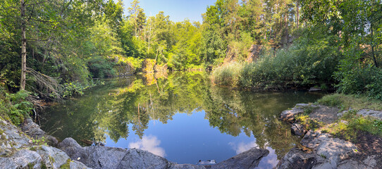 Tranquil Quarry View Reflected in Still Waters