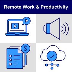 Remote Work & Productivity Outline Vector Icon Set