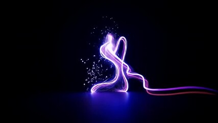 Abstract purple light trails and particles against a black background - Powered by Adobe