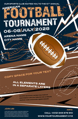 American football tournament dynamic poster template with ball