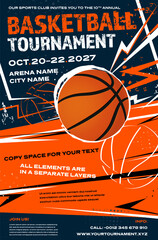 Basketball tournament dynamic poster template with ball