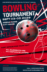 Bowling tournament dynamic poster template with ball
