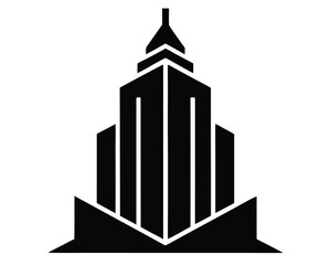 A black skyscraper silhouette is isolated on white background Ai Generated