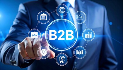 Business Professional Navigating B2B (Business-to-Business) Network in Digital Sphere