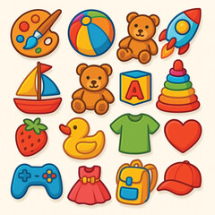 Fototapeta premium Cute Cartoon Kids' Toys & Playtime Essentials