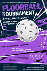 Floorball tournament dynamic poster template with ball