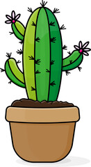 Colorful Cactus in Simple Pot with Flowers