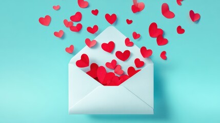 The envelope overflowing with hearts symbolizes love and affection in a joyful manner.