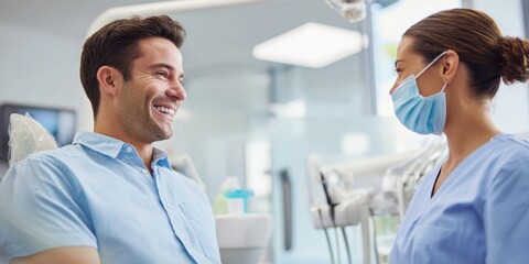 Fototapeta premium The dentist and patient sharing a smile during a dental consultation.