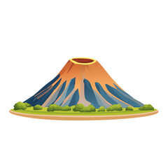 Cartoon Volcano Landscape with Lush Greenery and Black Background