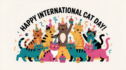 Naklejka premium Festive felines celebrating international cat day cats celebration