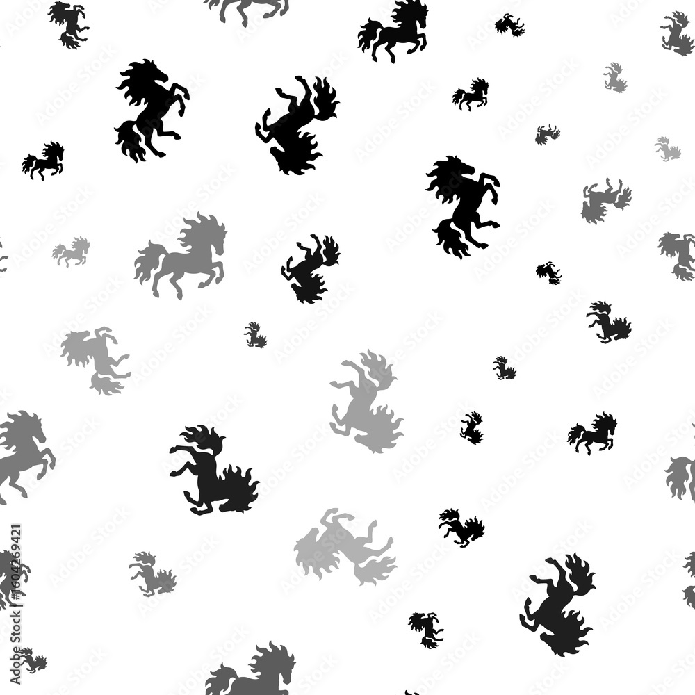 Aufkleber Seamless vector pattern with fiery horse symbols, creating a creative monochrome background with rotated elements. Illustration on transparent background