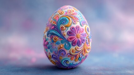 Vintage Easter egg with psychedelic patterns on a hazy white blur, groovy spring vibes, retro pastel