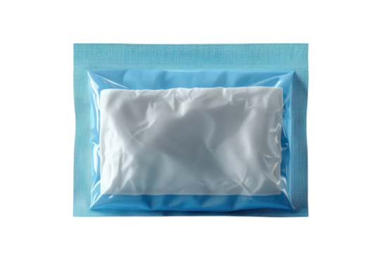 Sterile Gauze Pad in Sealed Package on Blue Surface Clean Wound Care Medical Supply Emergency Kit