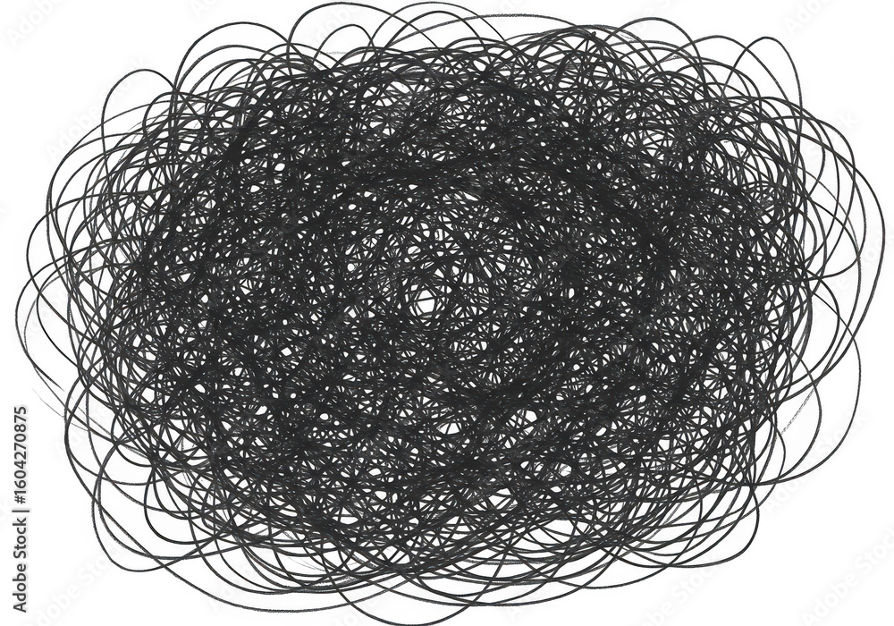 Poster a chaotic scribble of tangled lines forms an abstract pattern against a