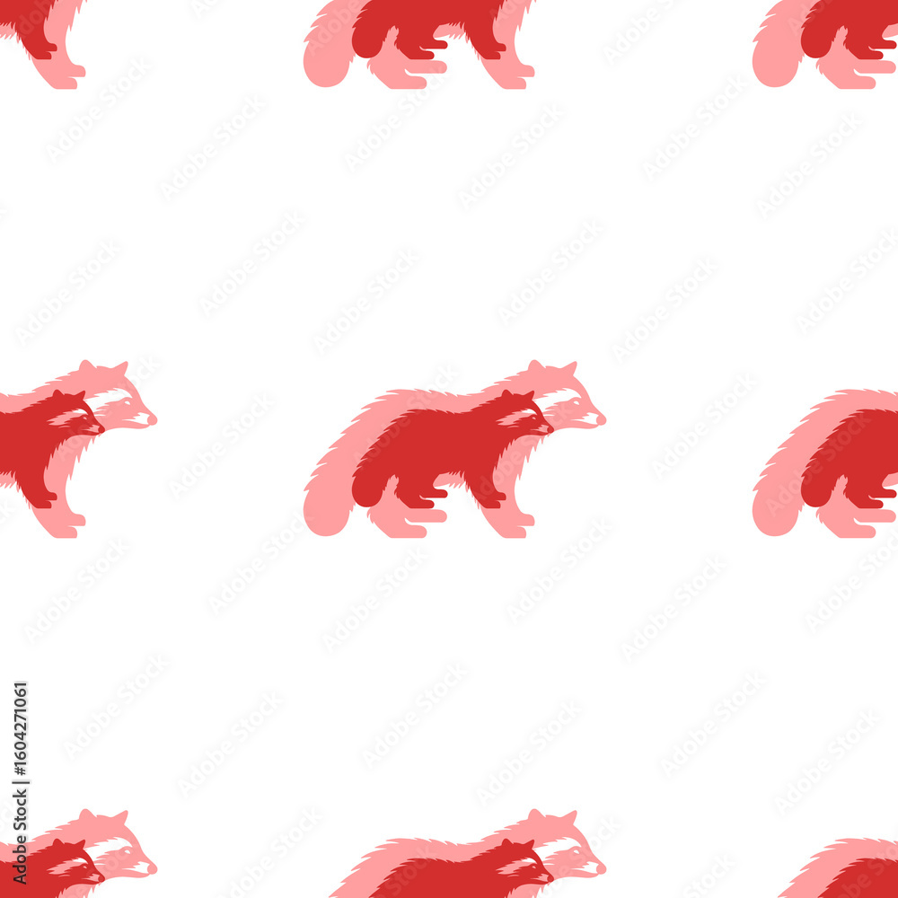 Poster seamless pattern of large isolated red raccoon symbols. the elements are evenly spaced. illustration