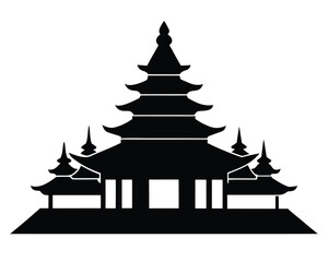 A black silhouette of an asian pagoda isolated on white background Ai Generated